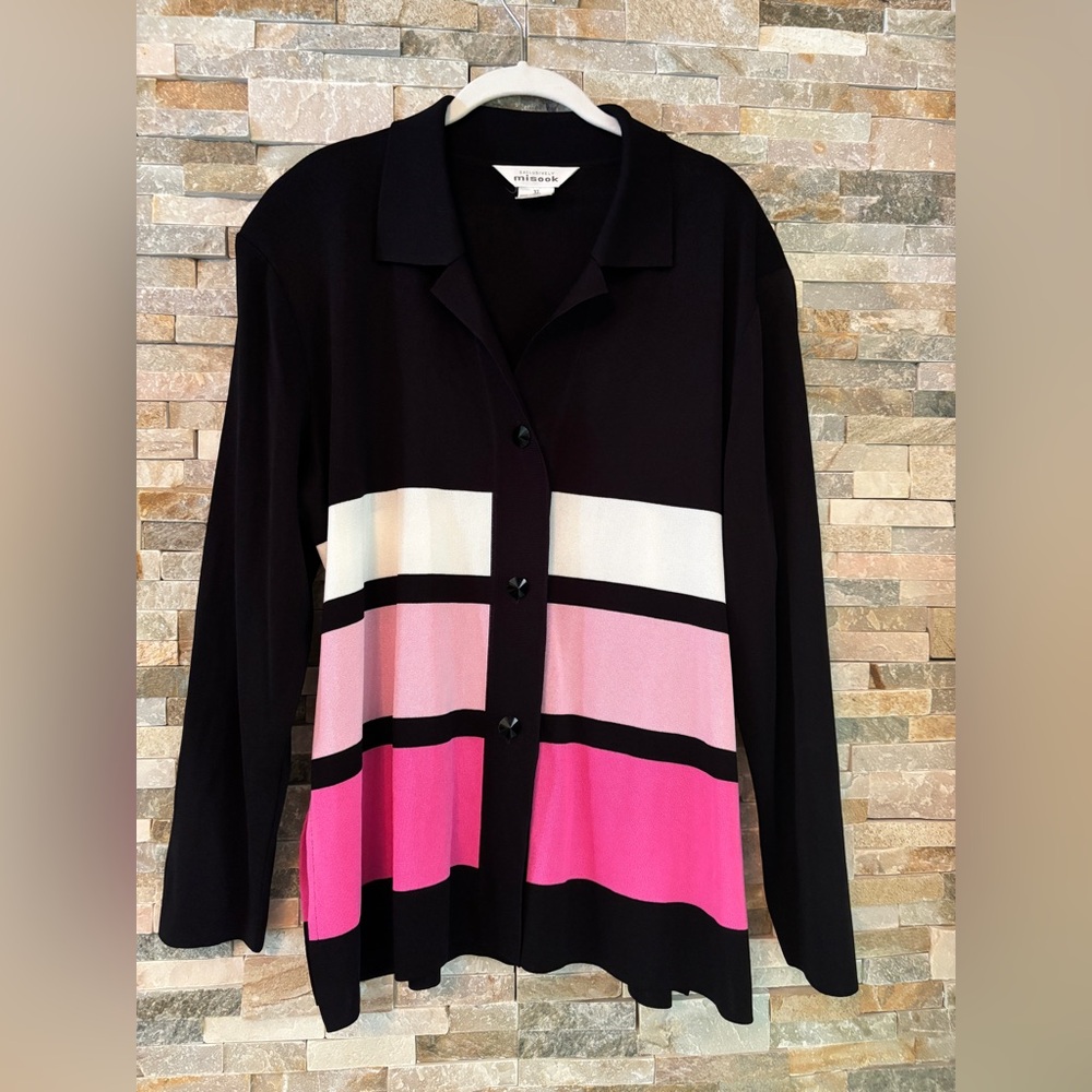 Misook Black and Pink Striped Jacket